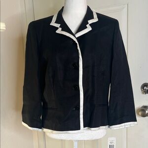Lauren Ralph Lauren Woven Linen Blazer Jacket Black sz 14 NWT Chic Preppy Career